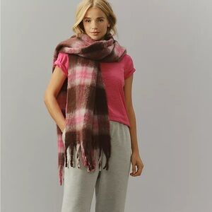 Anthropologie Pink and Brown Checkered Scarf